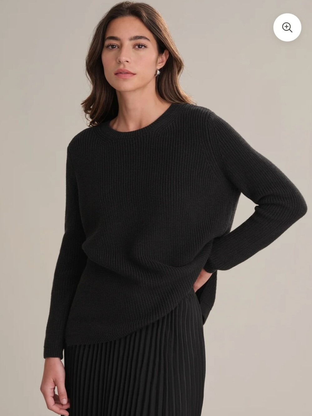 525 America Emma Crewneck Shaker Stitch Cotton Sweater in black XS